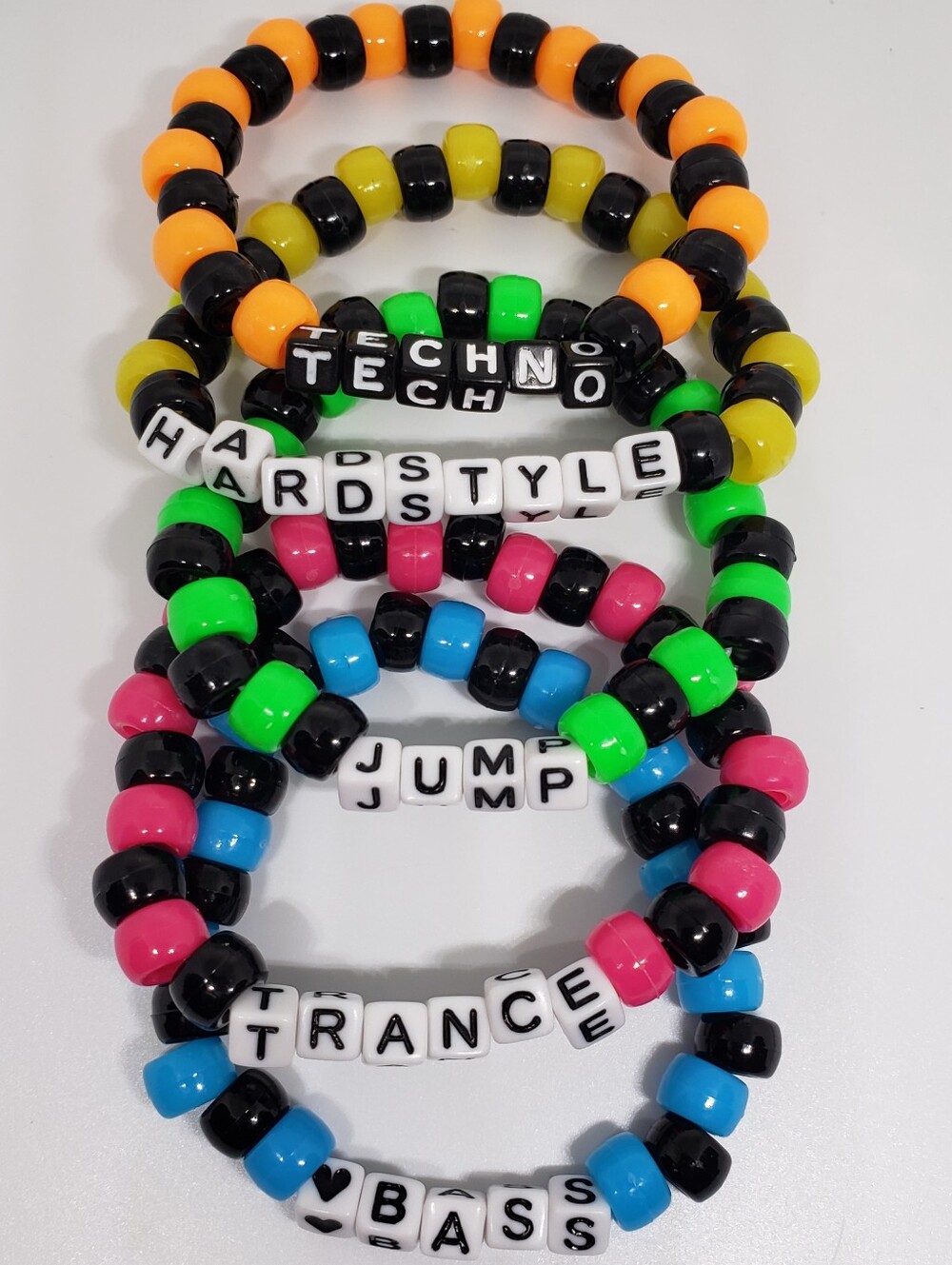 Handmade Bundle Neon Black Bass Techno Rave Stackable Kandi Bracelets